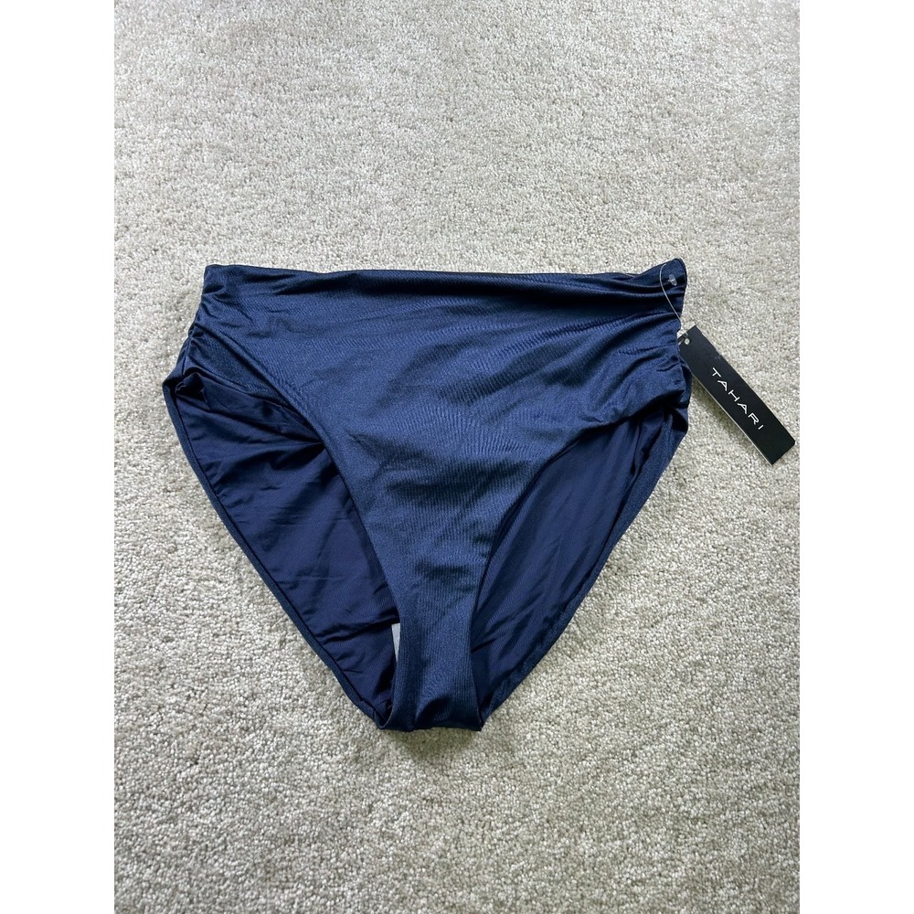 Tahari Swimwear Women's Navy XL Shirred High Waist Nylon Spandex